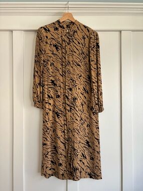 Vintage silk Printed Long Sleeve Midi Dress